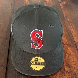 New Era Black Cap with Red Embroidered Logo